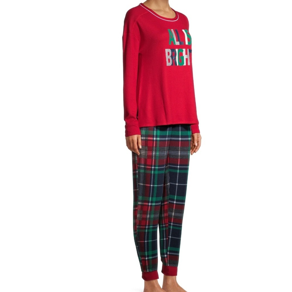 Secret Treasures Pajama Set All Is Bright Long Sleeve Top & Plaid Joggers Sz S - Picture 10 of 14